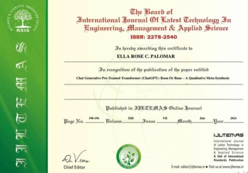 St. Paul University Iloilo: Research Featured in International Journal of Latest Technology in Engineering, Management and Applied Science